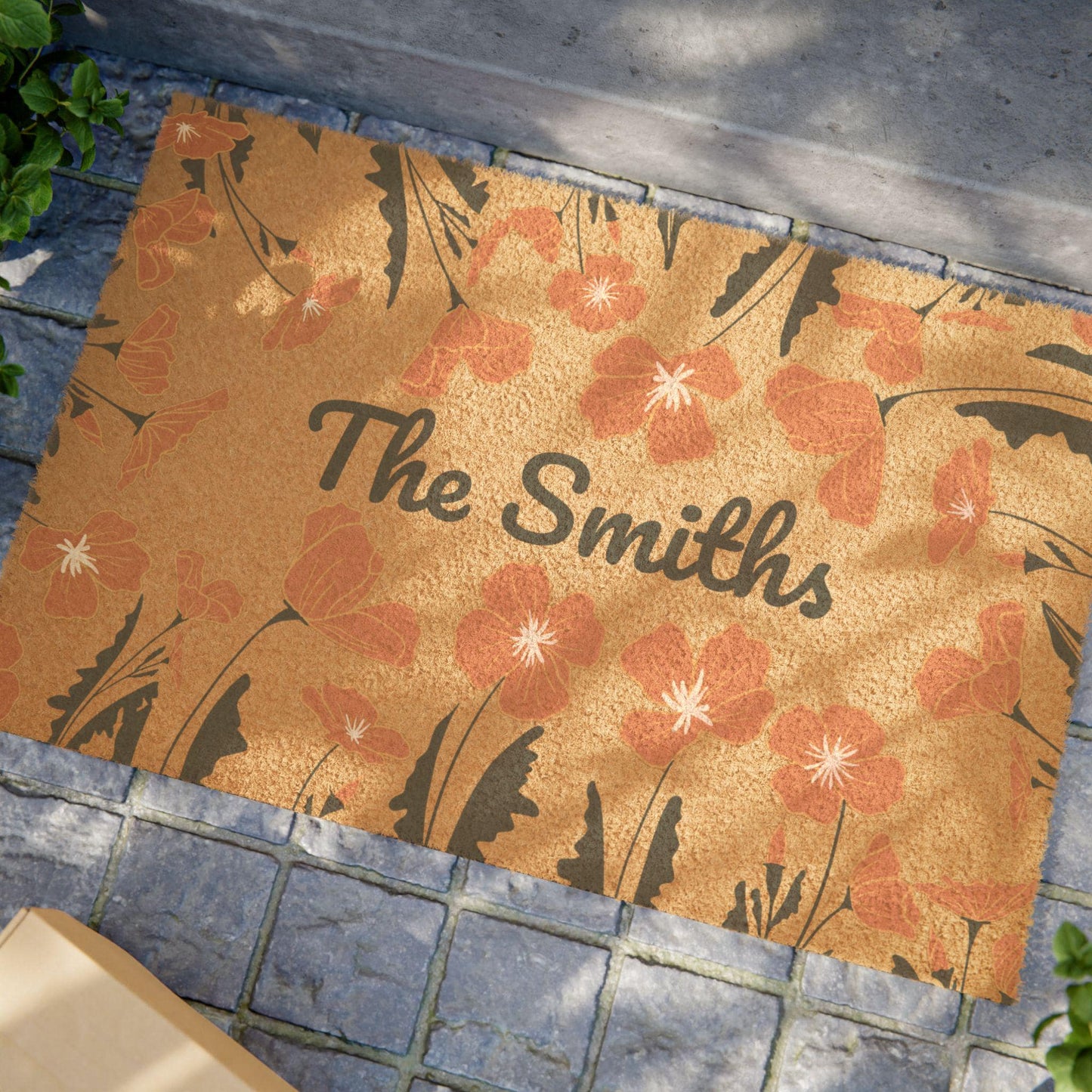 Personalized California Poppy Welcome Mat