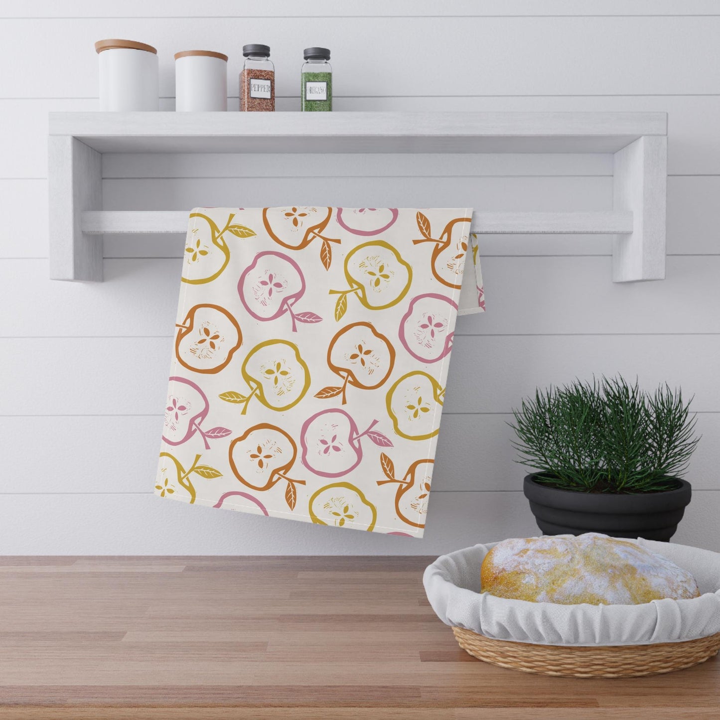 Retro Apple Print Tea Towel