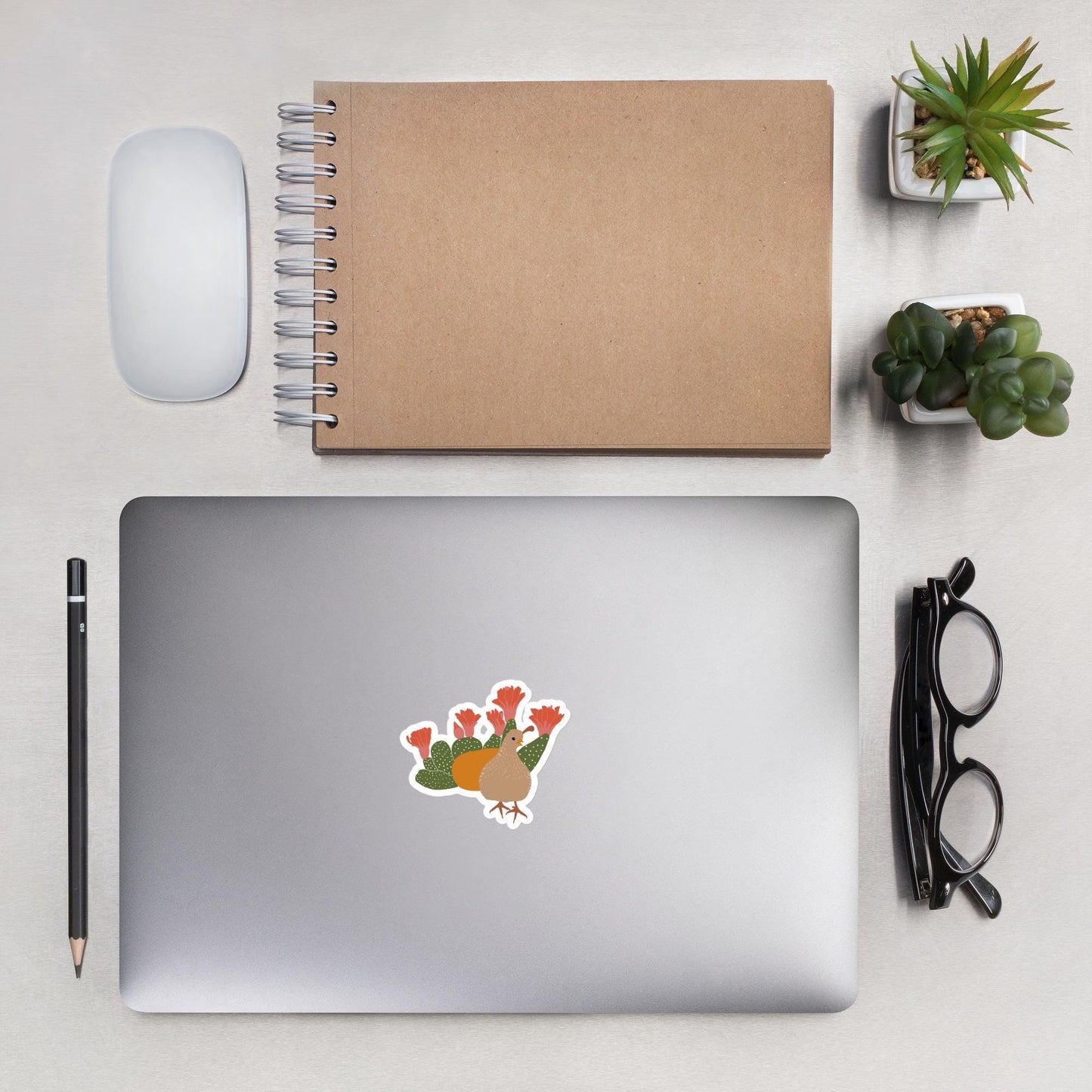 California Quail and Cactus Sticker