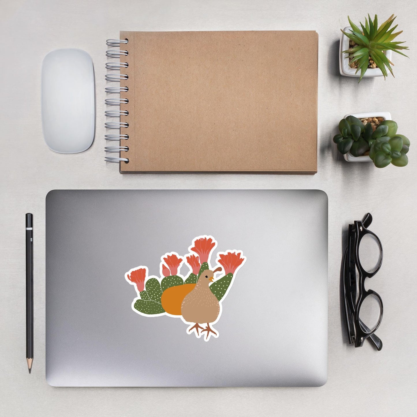 California Quail and Cactus Sticker