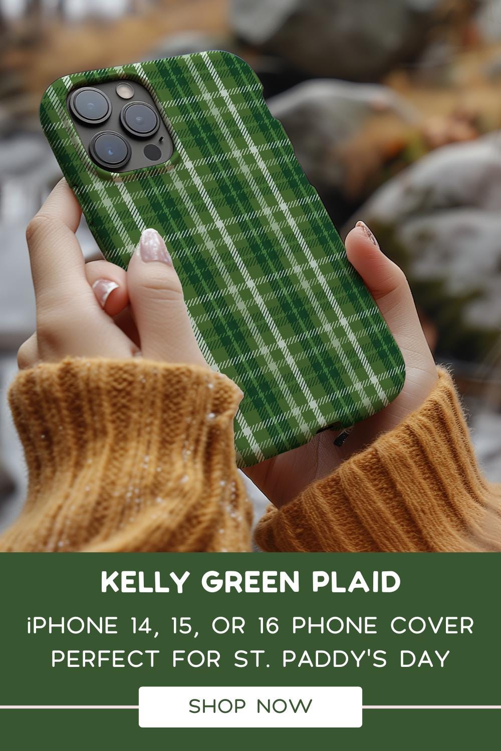 Green Plaid iPhone Case with or without MagSafe