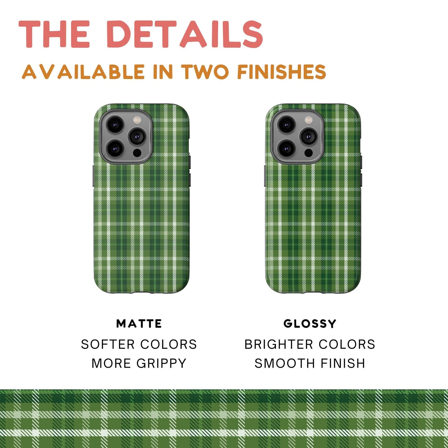 Green Plaid iPhone Case with or without MagSafe