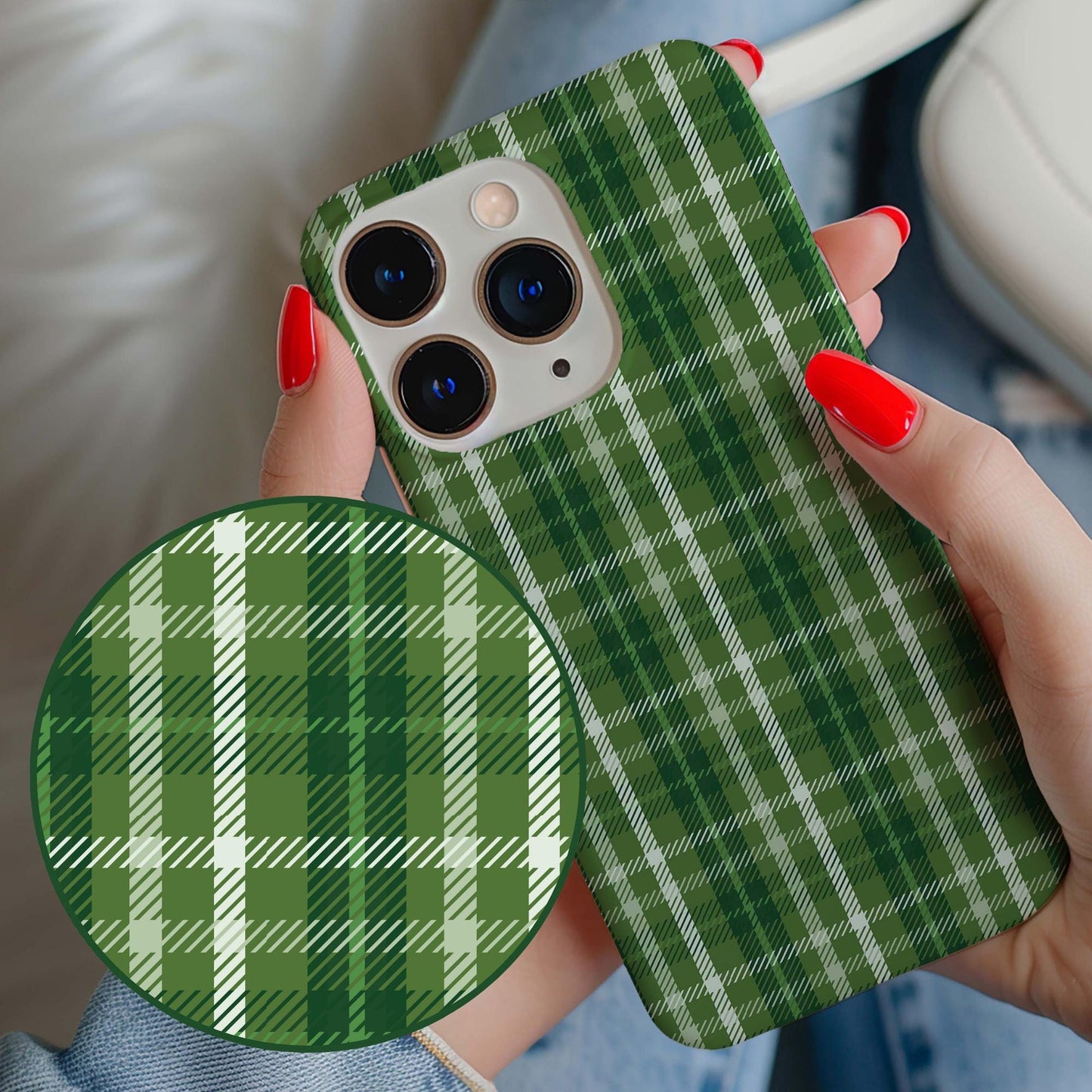 Green Plaid iPhone Case with or without MagSafe
