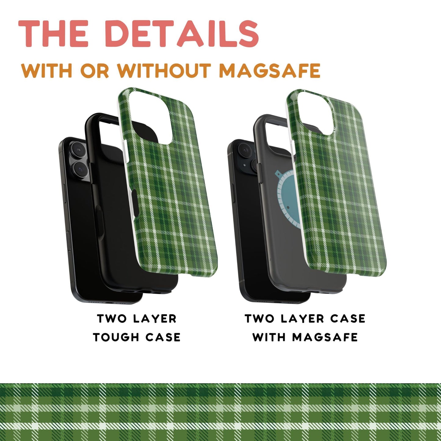 Green Plaid iPhone Case with or without MagSafe