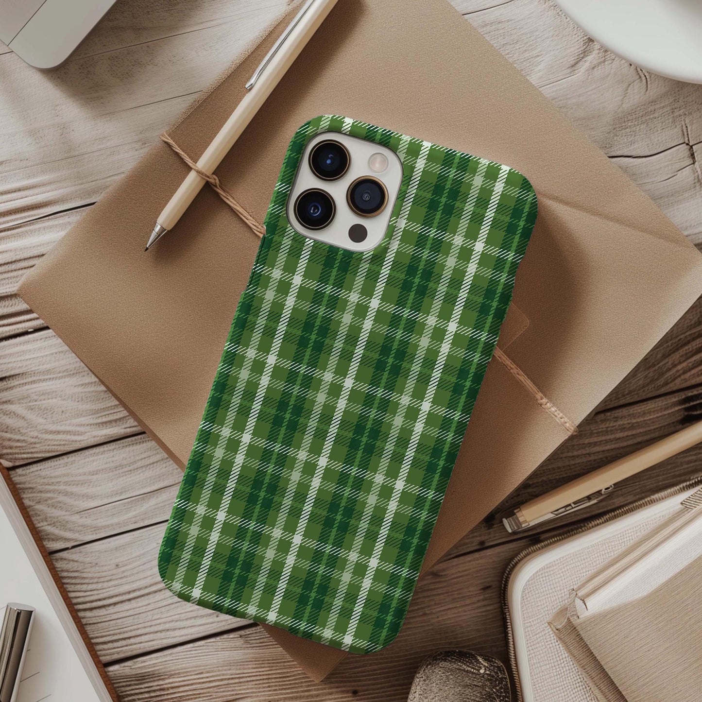 Green Plaid iPhone Case with or without MagSafe