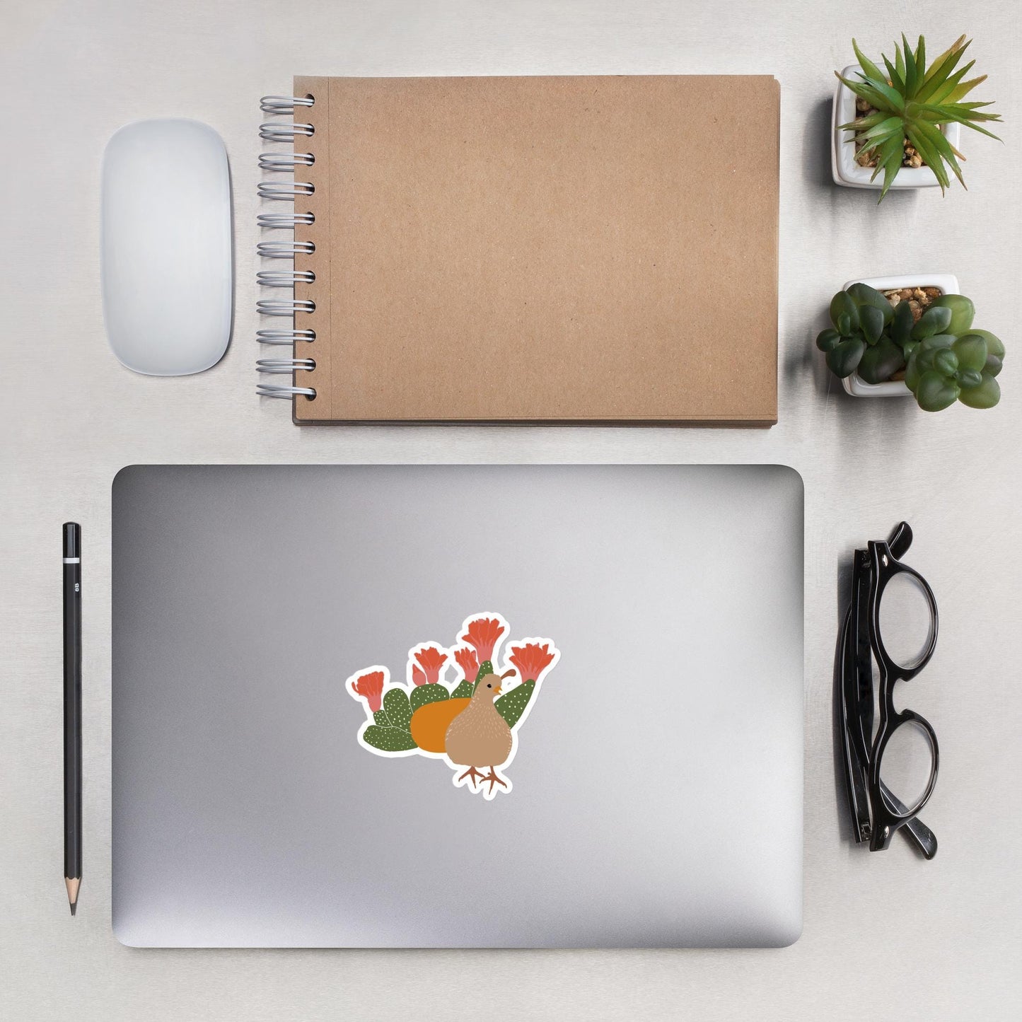 California Quail and Cactus Sticker