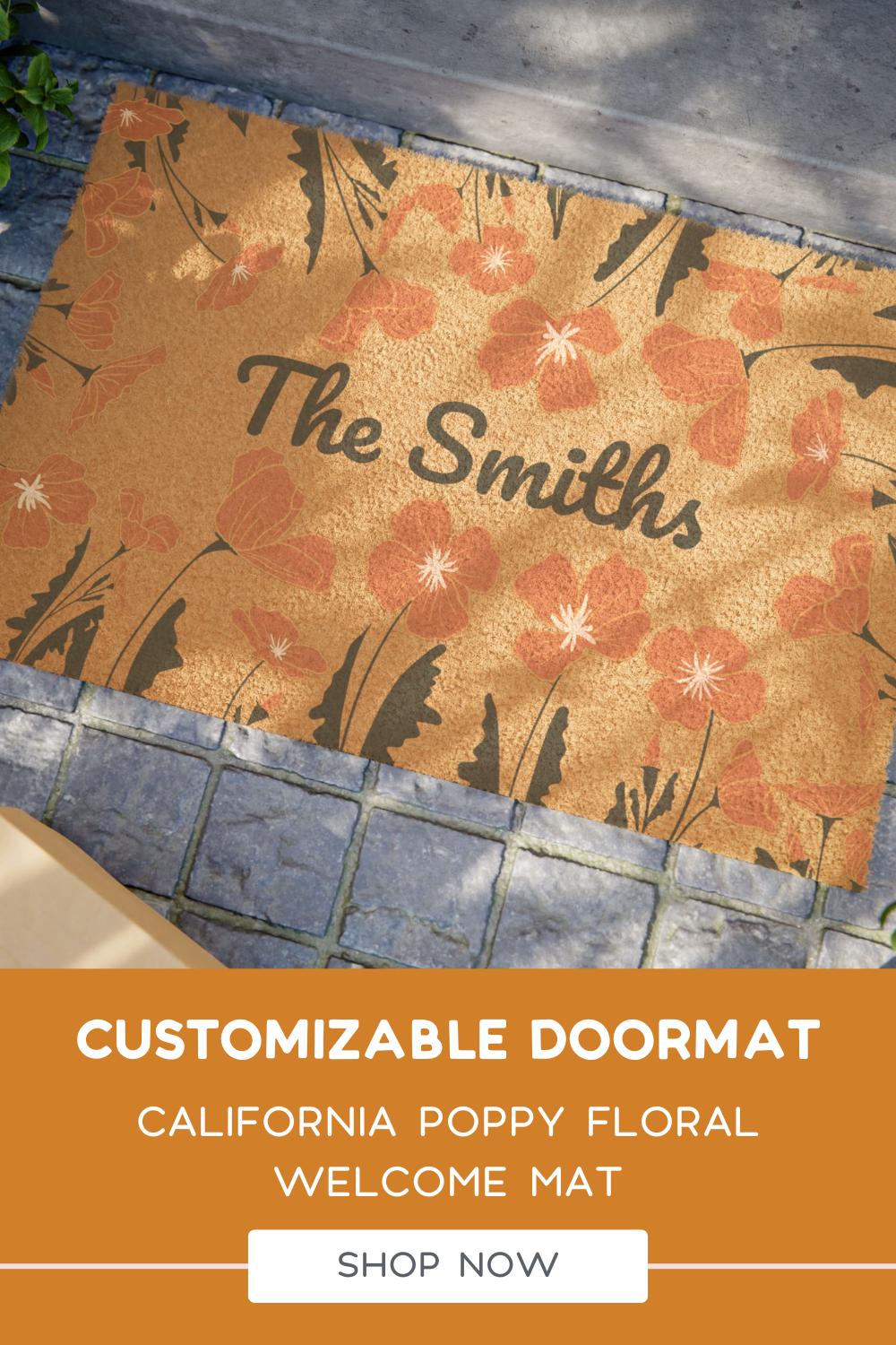 Personalized California Poppy Welcome Mat