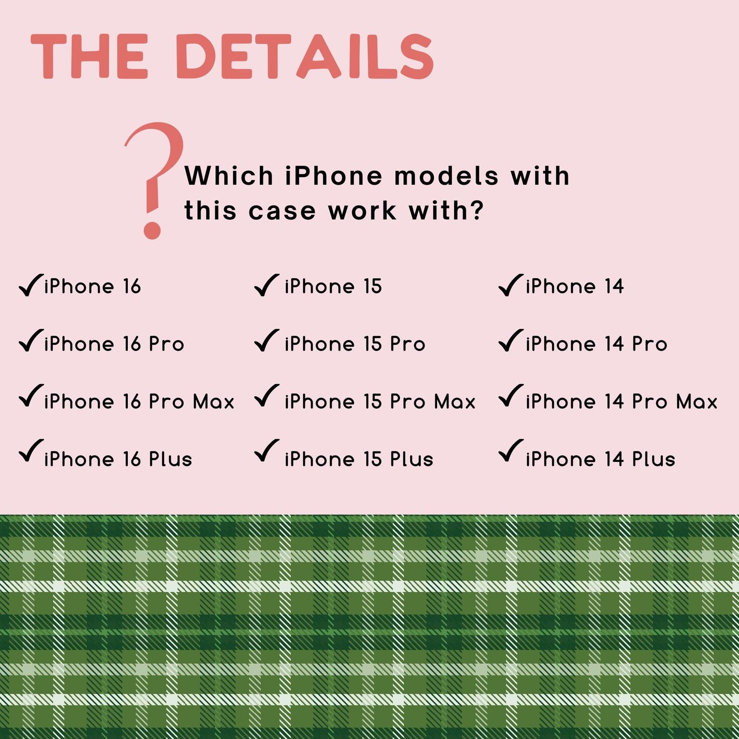 Green Plaid iPhone Case with or without MagSafe