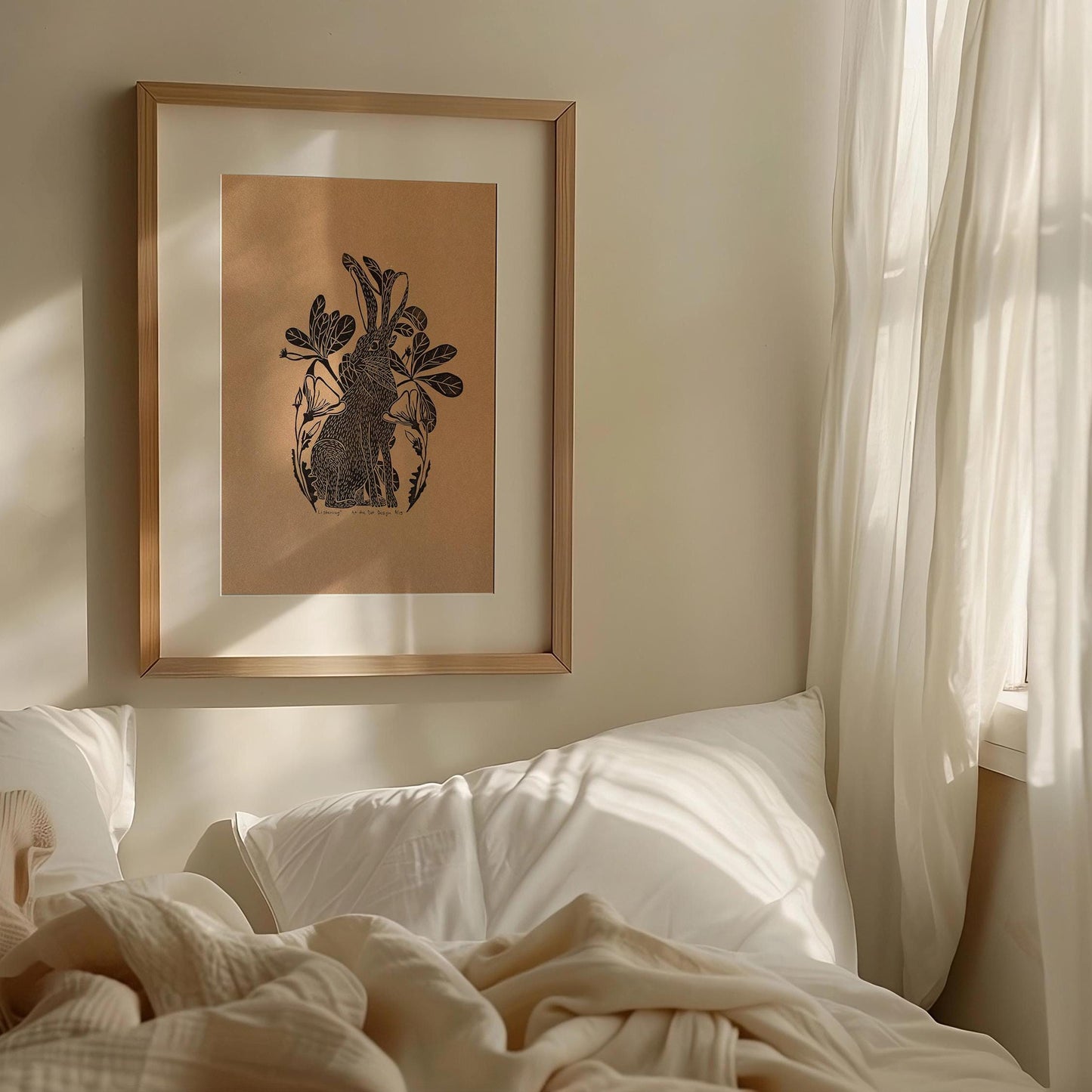 Original Linocut Jack Rabbit Print