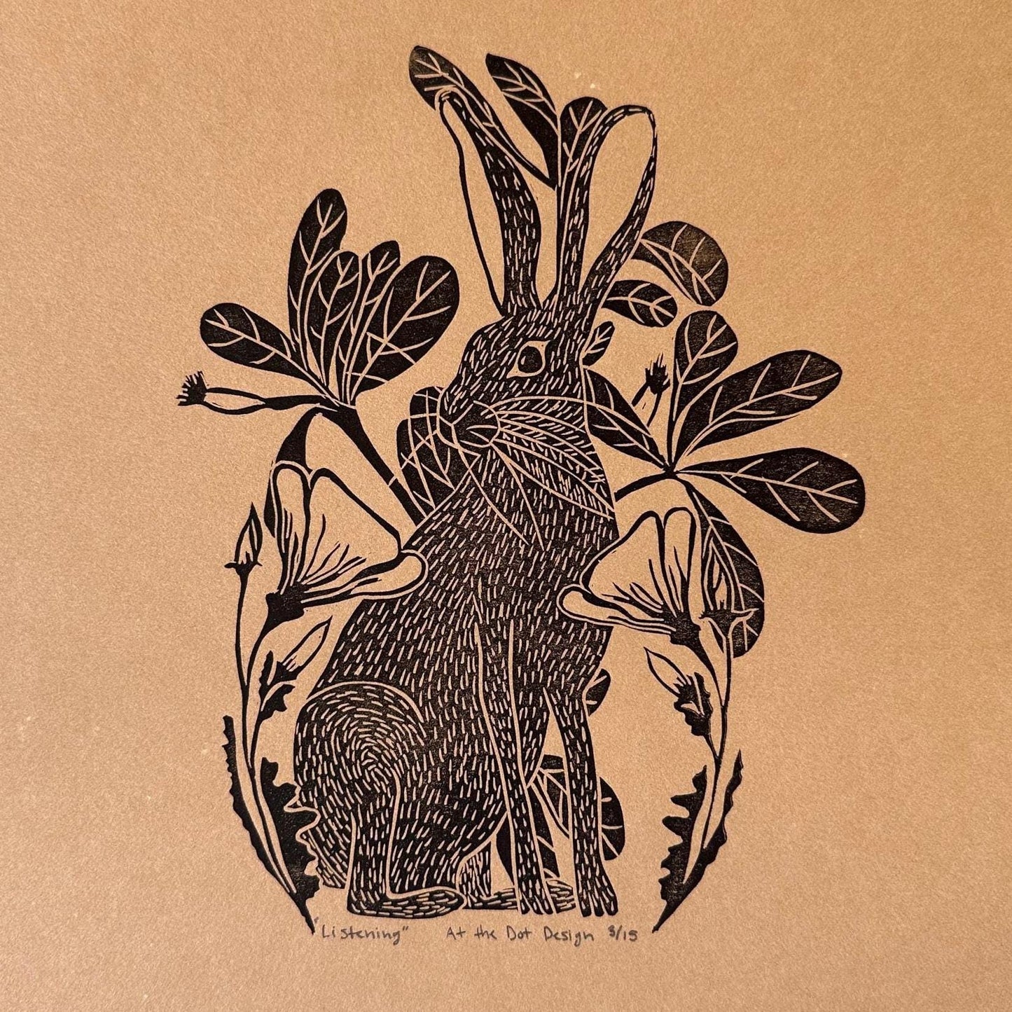Original Linocut Jack Rabbit Print