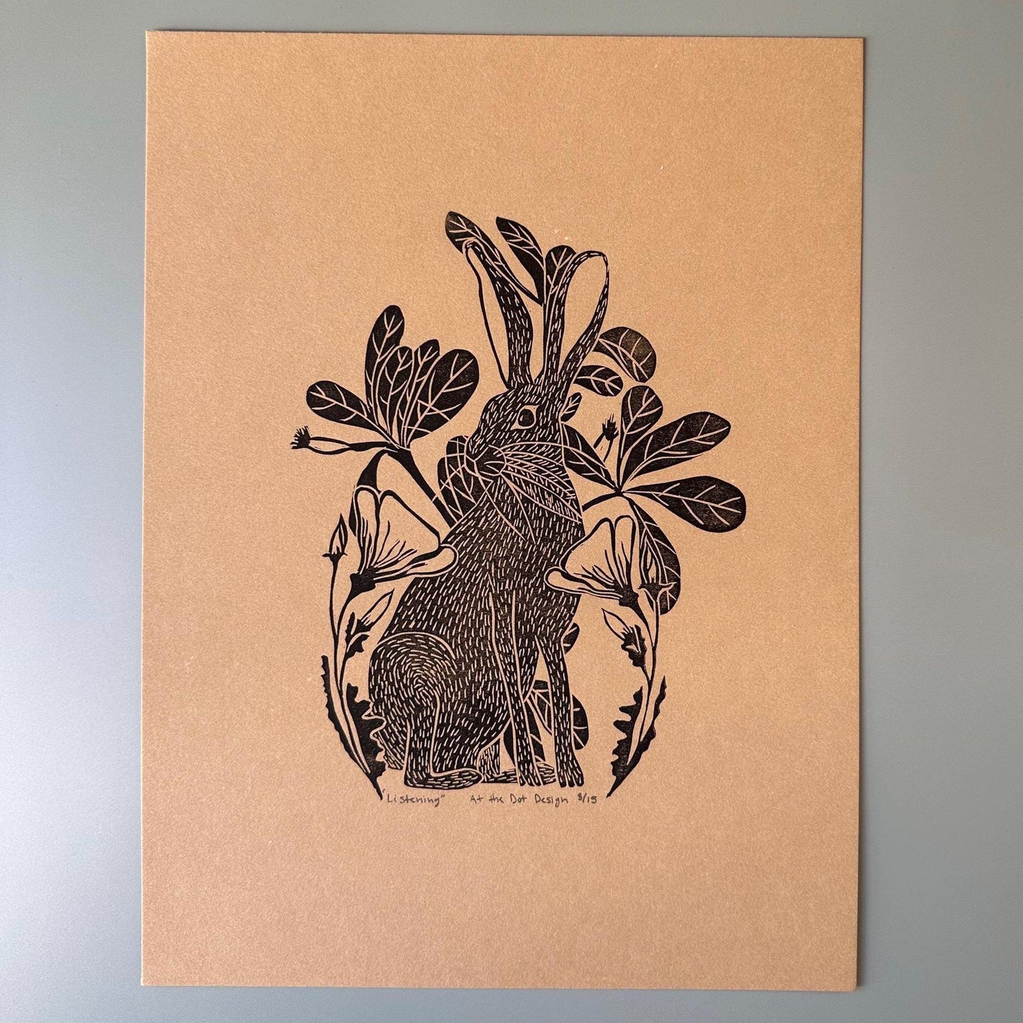 Original Linocut Jack Rabbit Print