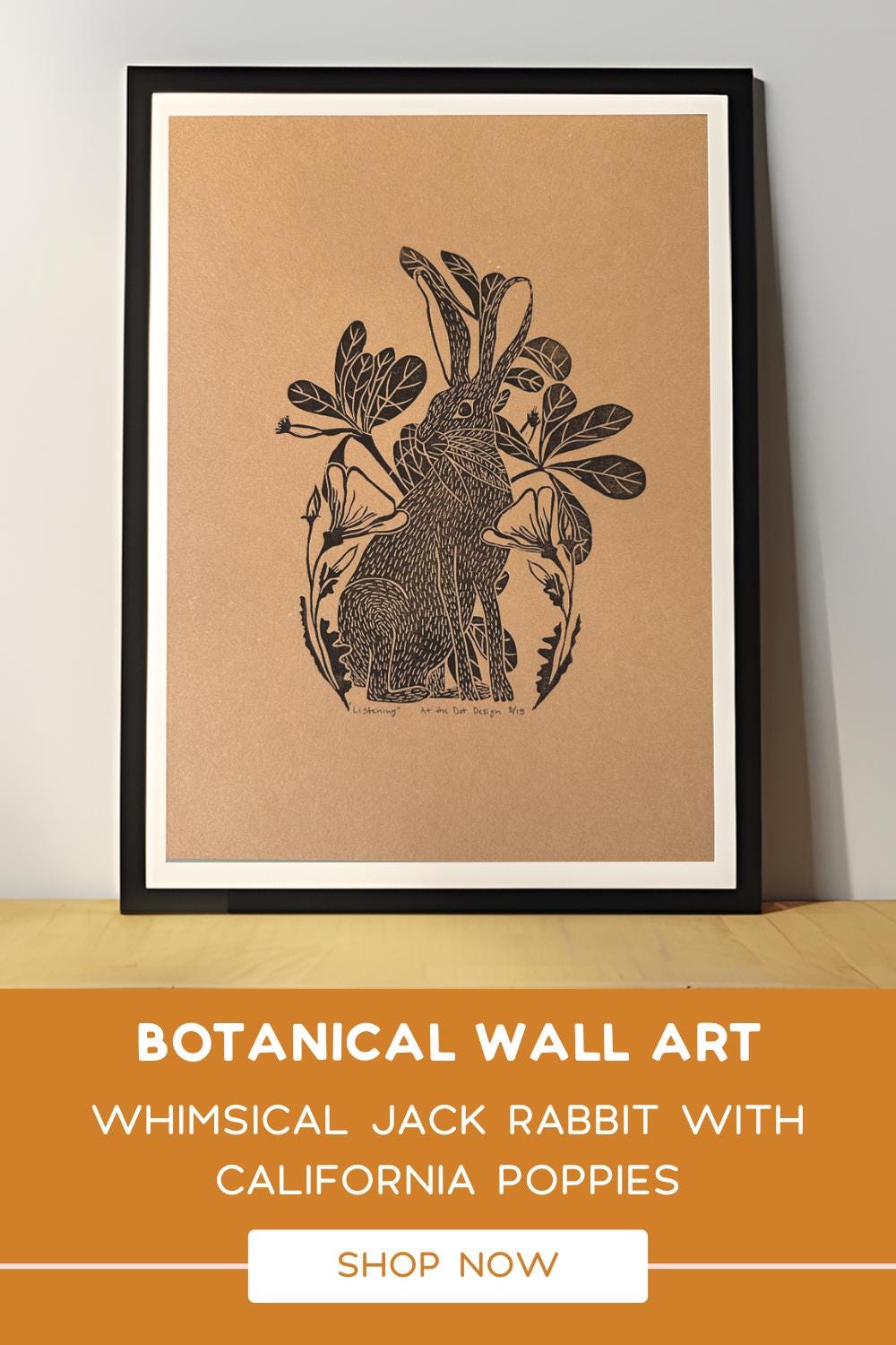 Original Linocut Jack Rabbit Print