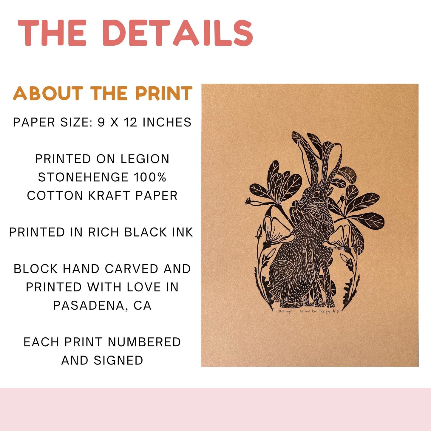 Original Linocut Jack Rabbit Print