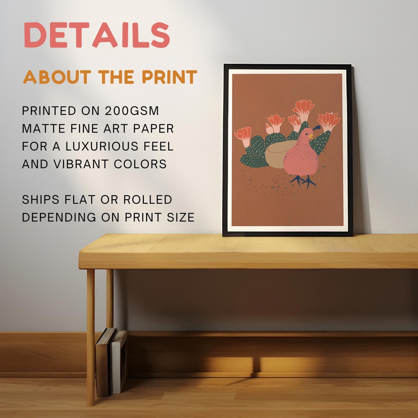 Southwest Style Desert Cactus and Quail Art Print
