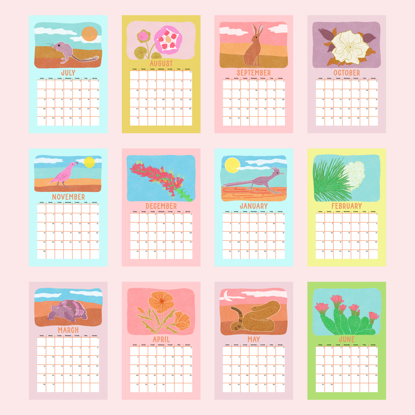 Joshua Tree National Park Desert Plant & Animal Academic Wall Calendar (July 2026 - June 2027)