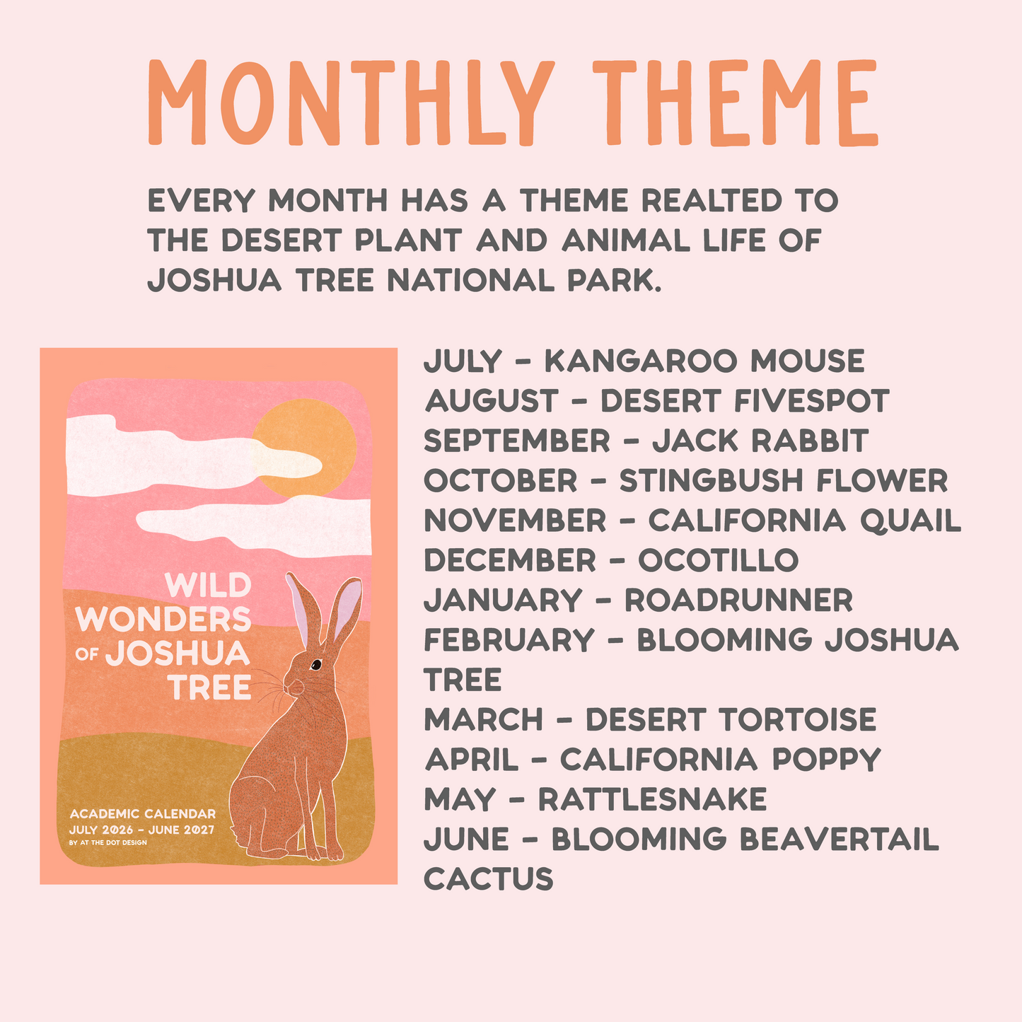 Joshua Tree National Park Desert Plant & Animal Academic Wall Calendar (July 2026 - June 2027)