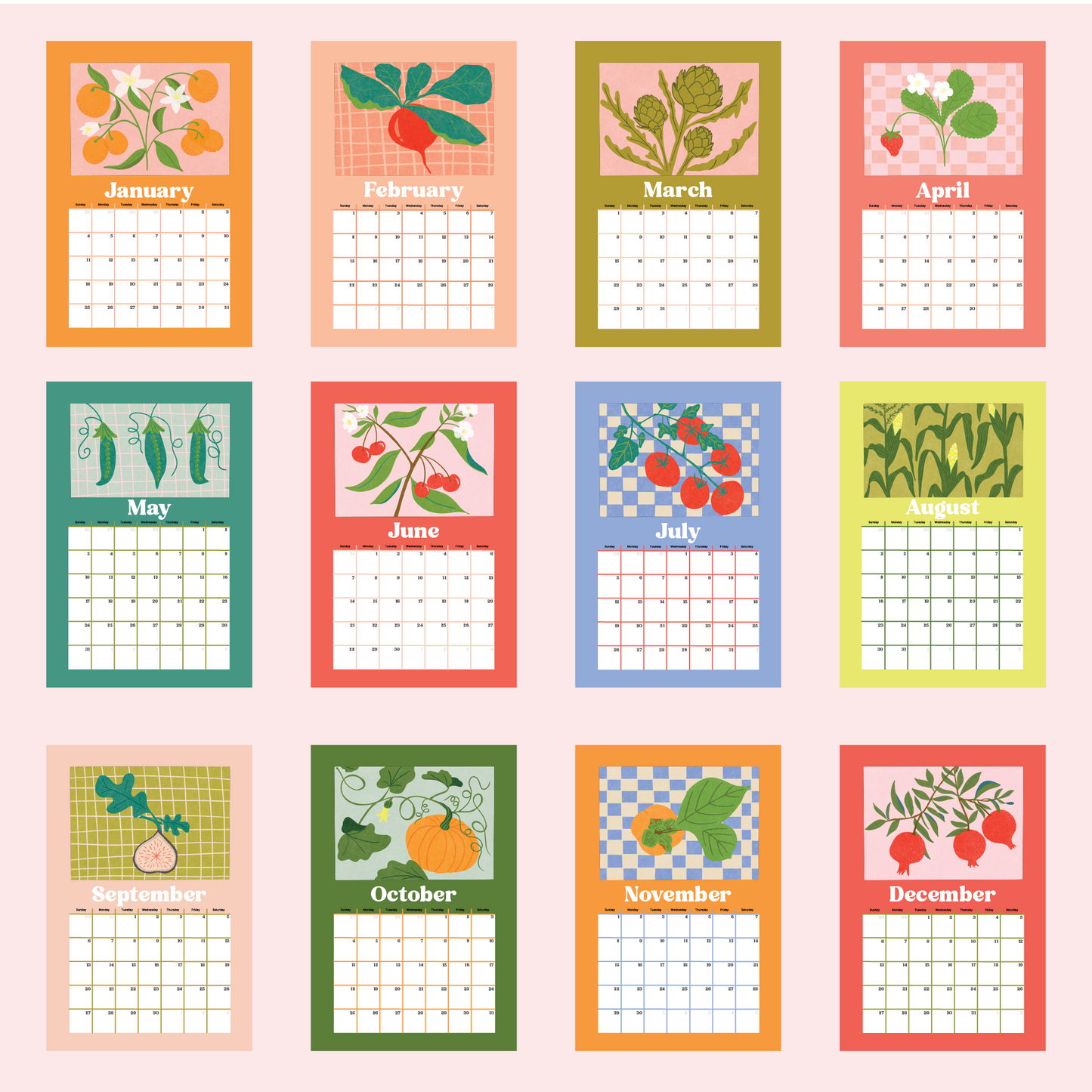 2026 Fruit and Vegetable Wall Calendar