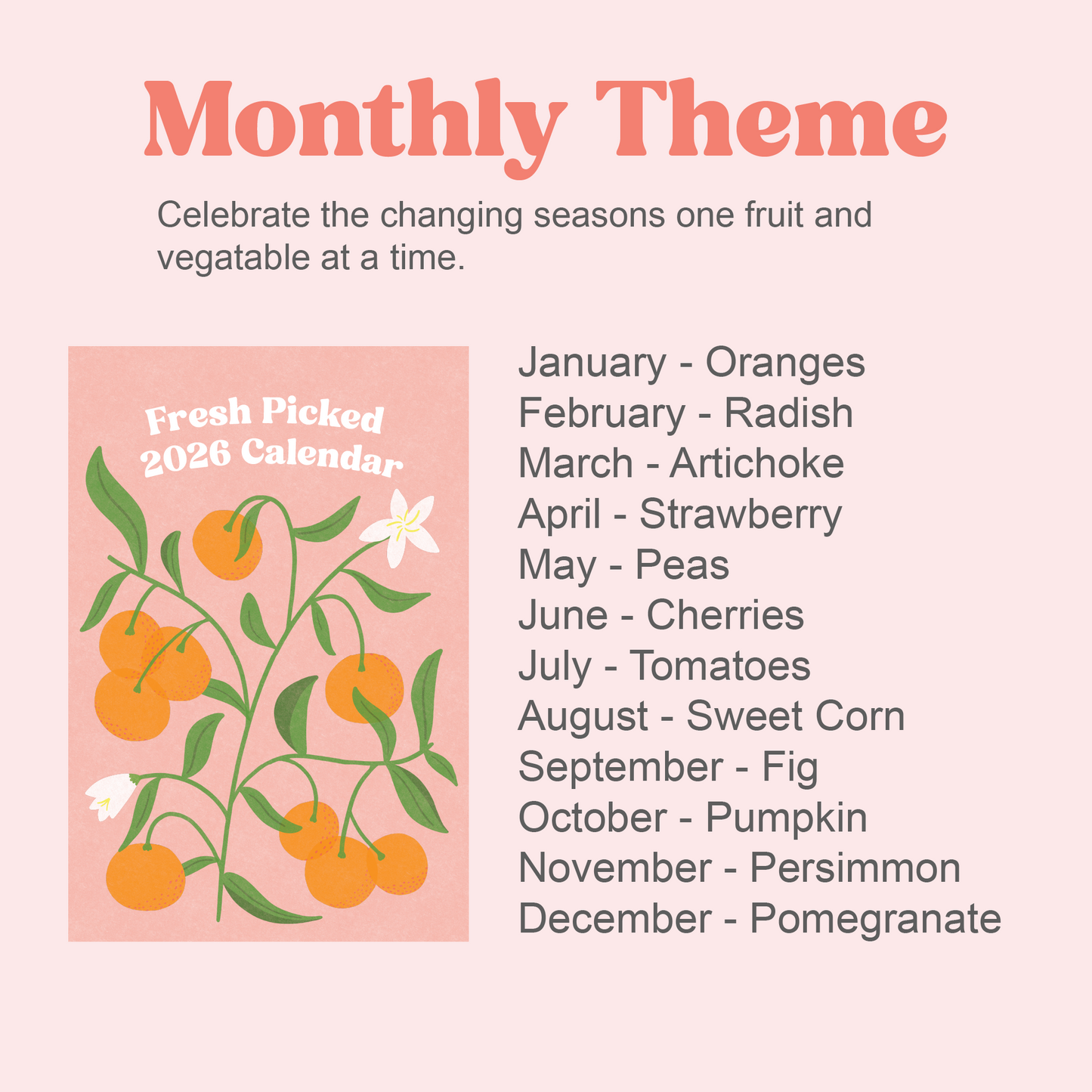 2026 Fruit and Vegetable Wall Calendar