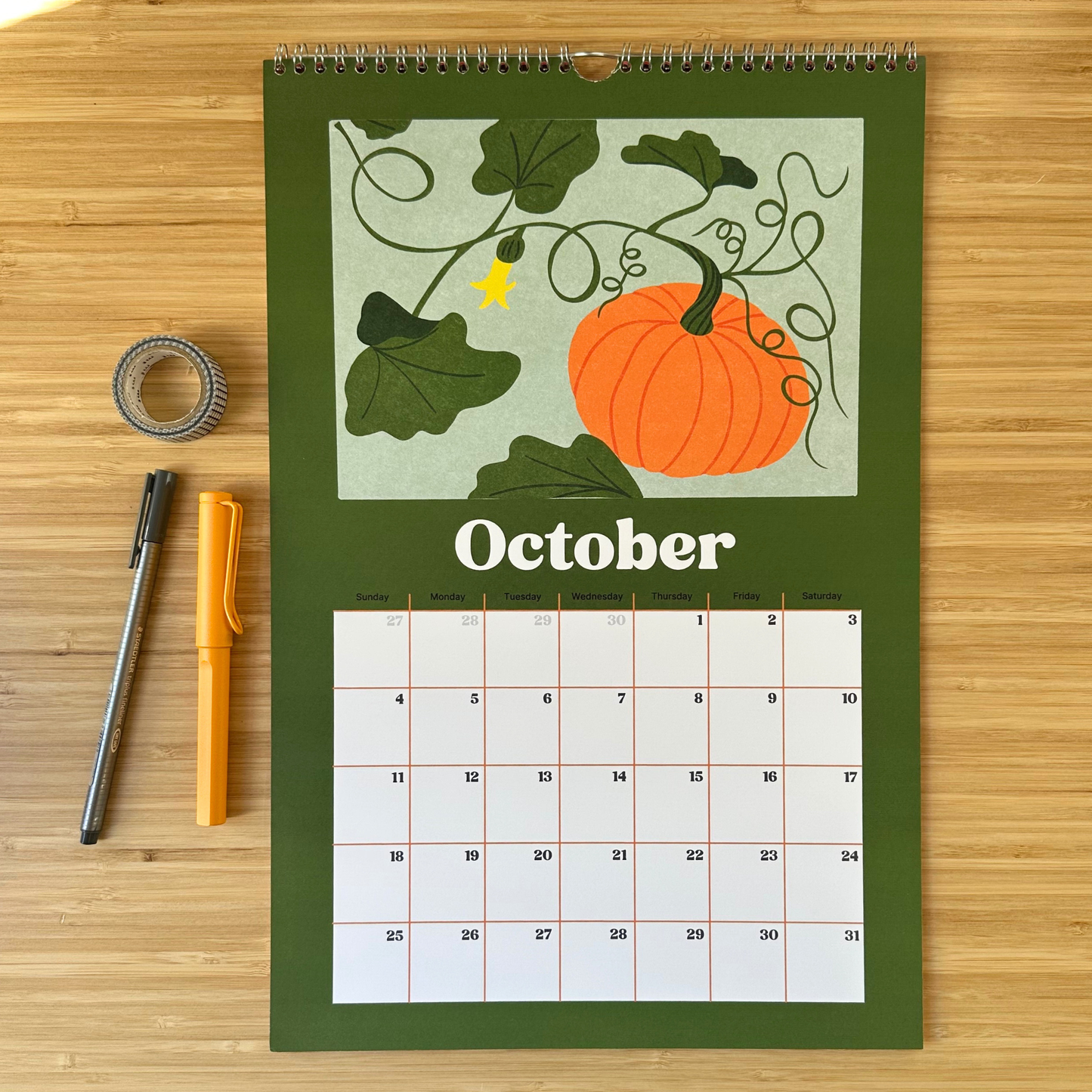 Academic Year Fruit Vegetable Illustration Wall Calendar (July 2026 - June 2027 )