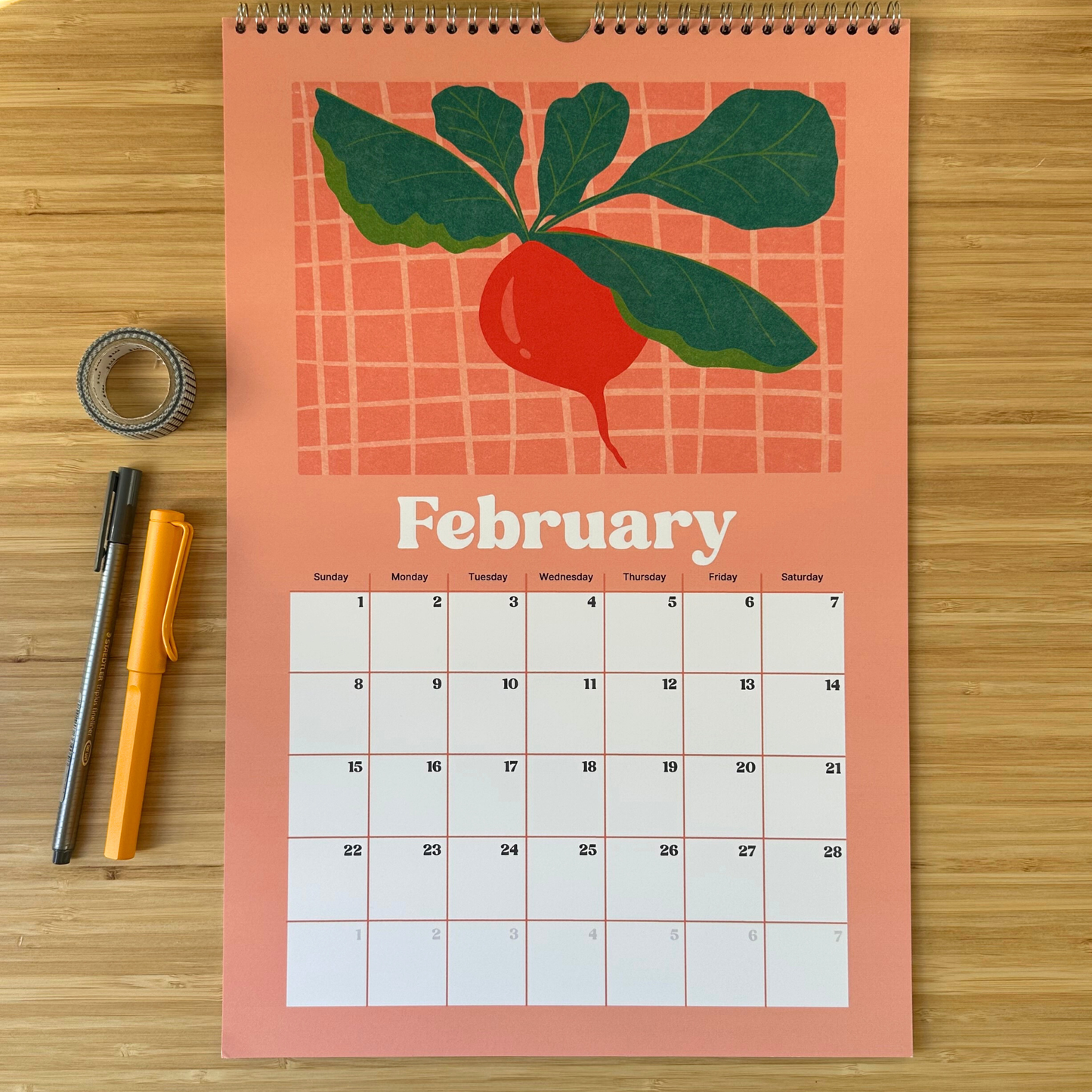 Academic Year Fruit Vegetable Illustration Wall Calendar (July 2026 - June 2027 )