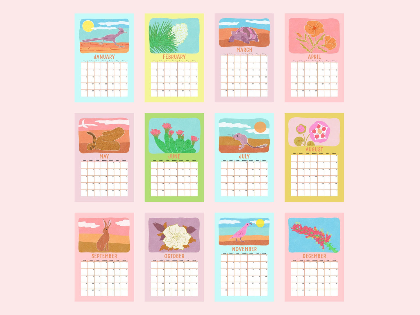 2025 Illustrated Joshua Tree Desert Wall Calendar
