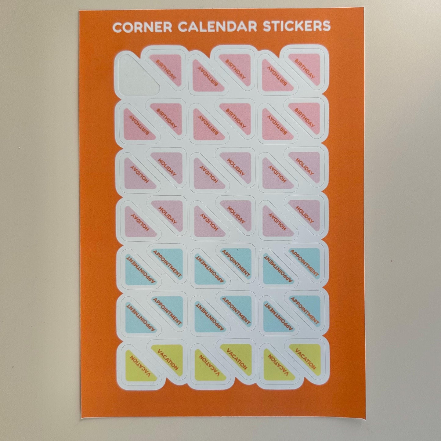 Corner Calendar Sticker Sheet