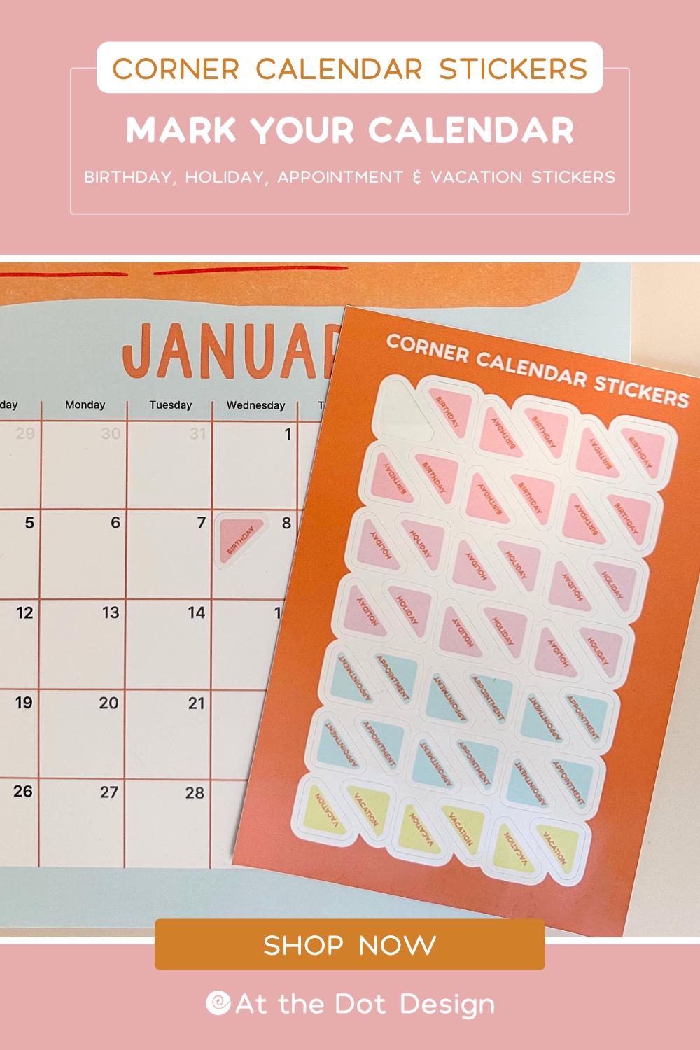 Corner Calendar Sticker Sheet