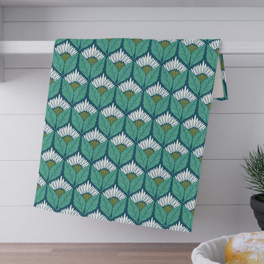 Retro Block Print Sunflower Tea Towel