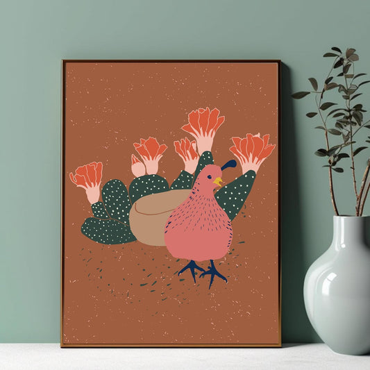 Southwest Style Desert Cactus and Quail Art Print